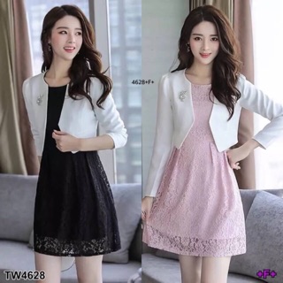 Set 2 ชิ้น เดรสลูกไม้แขนกุด  แต่งจีบหน้า  มีซับใน ซิปข้าง + เสื้อสูท