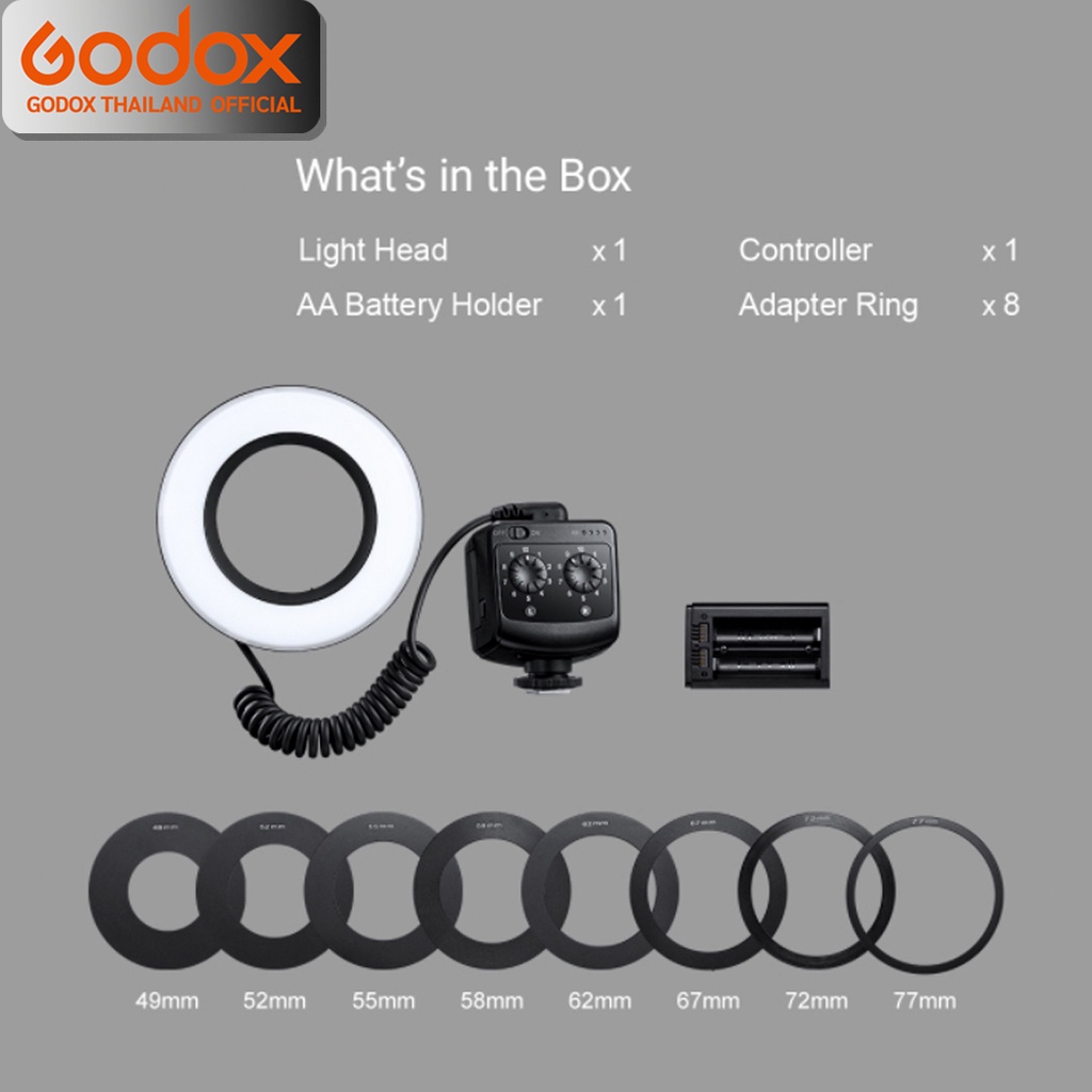 Godox LED Ring72 Macro Ring Light 8W 5600K ไฟถ่ายสินค้า ไฟมาโคร - รับประกันศูนย์ Godox Thailand 3ปี