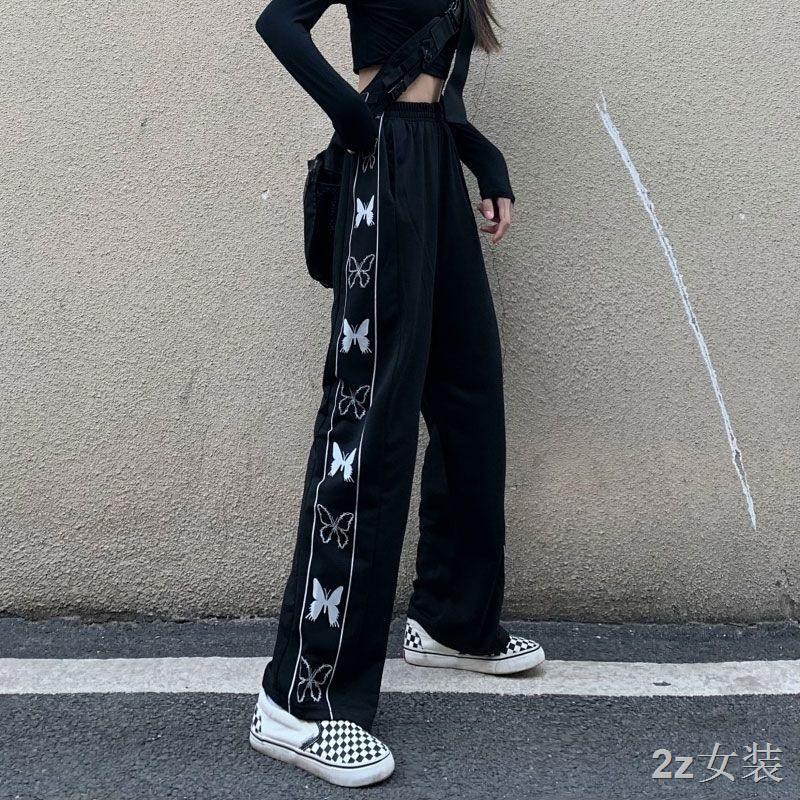 【ซื้อ 2แถม 1】จุดหวานและเย็นกางเกงขากว้างญี่ปุ่นสำหรับผู้หญิงฤดูร้อน 2024 ใหม่แฟชั่นผีเสื้อเอวสูงกางเกงหลวมตรง