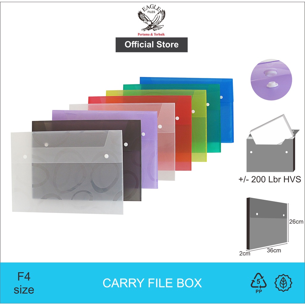 กล่องแฟ้มพกพาใส แฟ้ม EAGLE หนา 2 CM F4 (Folio) / กระเป๋าเอกสาร / โฟลเดอร์เอกสาร 2 ปุ่ม E 309-2