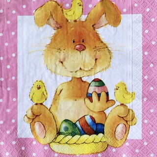 Pladao Napkin ภาพเทศกาล Easter Bunny กระต่ายถือไข่ กระดาษ แนพกิ้น สำหรับงานศิลปะ เดคูพาจ decoupage ขนาด L 33x33