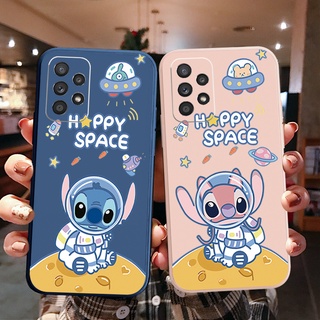 เคสโทรศัพท์มือถือ ขอบสี่เหลี่ยม ลายนักบินอวกาศ Stitch สําหรับ Samsung Galaxy S22 Ultra S21 FE A33 A53 A73 A03S M32 M22