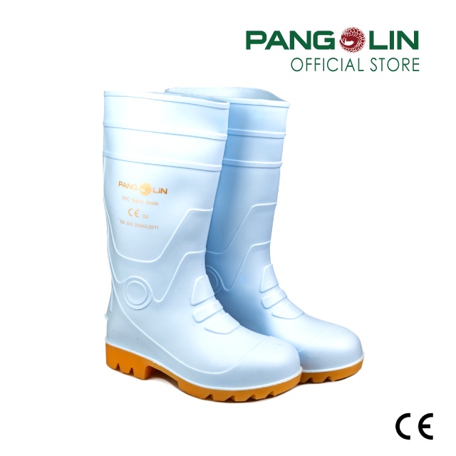 Pangolin(แพงโกลิน) รองเท้าบู๊ทนิรภัย/เซฟตี้พีวีซี(PVC) สูง14" หัวเหล็ก รุ่นBOOT0019 สีขาว
