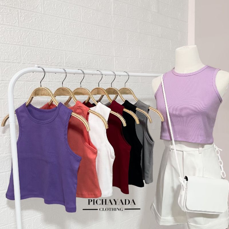 Pich_clothing# ✨พร้อมส่ง 🧯เสื้อกล้ามครอปแขนกุด 7สีแมทกันสนุกไปเลยค่าา🐡✨