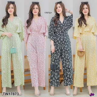 17873 จั๊มสูท # สาวอวบ อกไขว้ พิมพ์ลาย Jumpsuit # chubby girl, cross chest, printed pattern