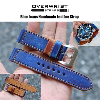 สายนาฬิกา สายหนังวัวแท้ overwrist blue jeans handmade leather strap