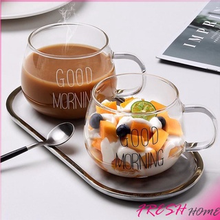 [A641] แก้วกาแฟ สกินตัวหนังสือ Good MORNING  ดีไซน์เลิศ  Breakfast glass