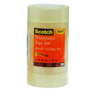 3M Scotch เทปใสรุ่น 500 ขนาด 3/4 นิ้ว x 36 หลา แกน 1นิ้ว (แพ็คประหยัด 6 ม้วน)