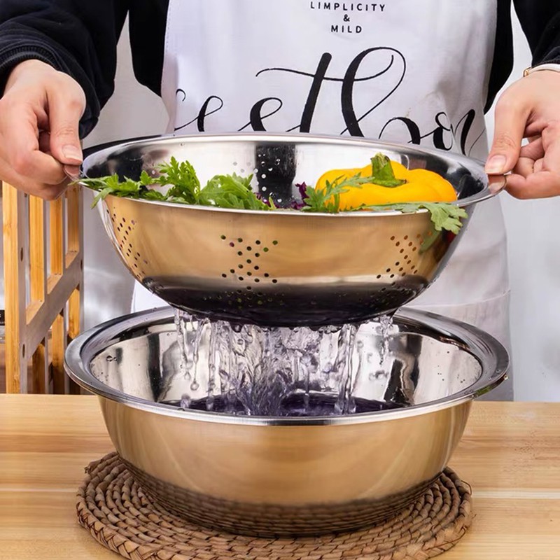 Chic fun shop กะละมัง กะละมังสแตนเลส กะละมังมีรูระบายน้ำ กะละมังล้างผัก-ผลไม้ กะละมังสแตนเลสขนาด 22-