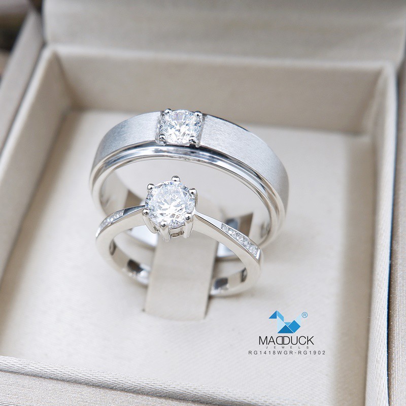 Madduckjewels แหวนเงินแท้ เพชร CZ ชุบโรเดียม RG1418WGR-RG1902