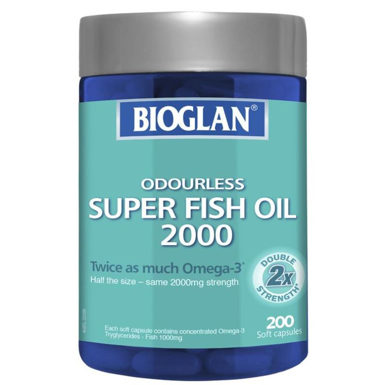Bioglan Super Fish Oil 2000mg 200 เม็ด น้ำปลามัน สูตรเข้มข้น ไม่คาว [แท้ 100%]