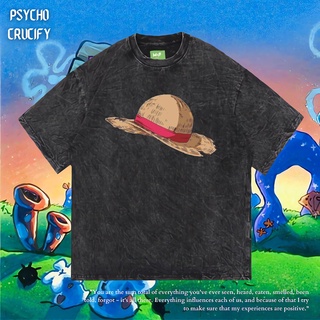 เสื้อยืดโอเวอร์ไซส์เสื้อยืด ขนาดใหญ่ พิมพ์ลาย Psycho Crucify Monkey D Luffy | หินล้างทําความสะอาด | เสื้อยืด ขนาดใหญ่ |