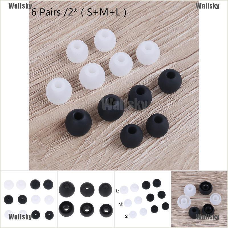 Wallsky หูฟังยางซิลิโคน 6 คู่ / 2 x (s + m +