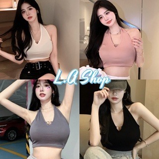 L.A Shop-​พร้อมส่ง เสื้อไหมพรม​แขน​คล้องคอผูก เว้าหลังสุดเซ็กซี่ดีเทลหัวใจหน้าอก "8K32"