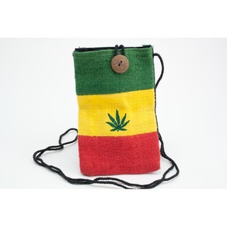 สินค้าราสต้า Bag Passport Hemp Marijuana Button กระเป๋าราสต้าใยธรรมชาติลายขวาง ปักลาย MARIJUANA LEAF 3×5 นิ้ว