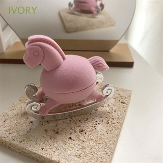 Ivory กล่องกํามะหยี่ ลายการ์ตูนม้าน่ารัก สีชมพู สําหรับใส่เครื่องประดับ สร้อยข้อมือ งานหมั้น งานแต่งงาน