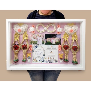 แตก​ หัก​ เคลมฟรี‼️กรอบเก็บพวงมาลัย​งานแต่ง​ ไม้แท้​ 2ชั้น ข…