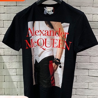 Alexander McQueen McQueen ใหม่ เสื้อยืดแขนสั้น ผ้าฝ้าย พิมพ์ลาย สําหรับผู้ชาย