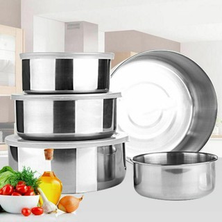 หม้อสแตนเลสพร้อมฝาปิด หม้อแขก หม้อเซ็ต 5 ใบ Stainless Steel Bowl Set หม้อสแตนเลสพร้อมฝาปิดเซ็ต 5 ใบ