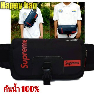 กระเป๋าสะพายข้างและคาดเอวกันน้ำ100%ล๊อคหน้าใบใหญ่สกีนหน้าsupreme//Hb037กันน้ำลีอคใบใหญ่