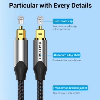 Vention สายสัญญาณเสียงใยแก้วนำแสง Hi-Fi BAV สายไฟเบอร์ออปติก Coaxial 5.1 S / PDIF Toslink PVC ทอผ้าตาข่ายสำหรับ PS4 / Xbox, ทีวี / ลำโพง