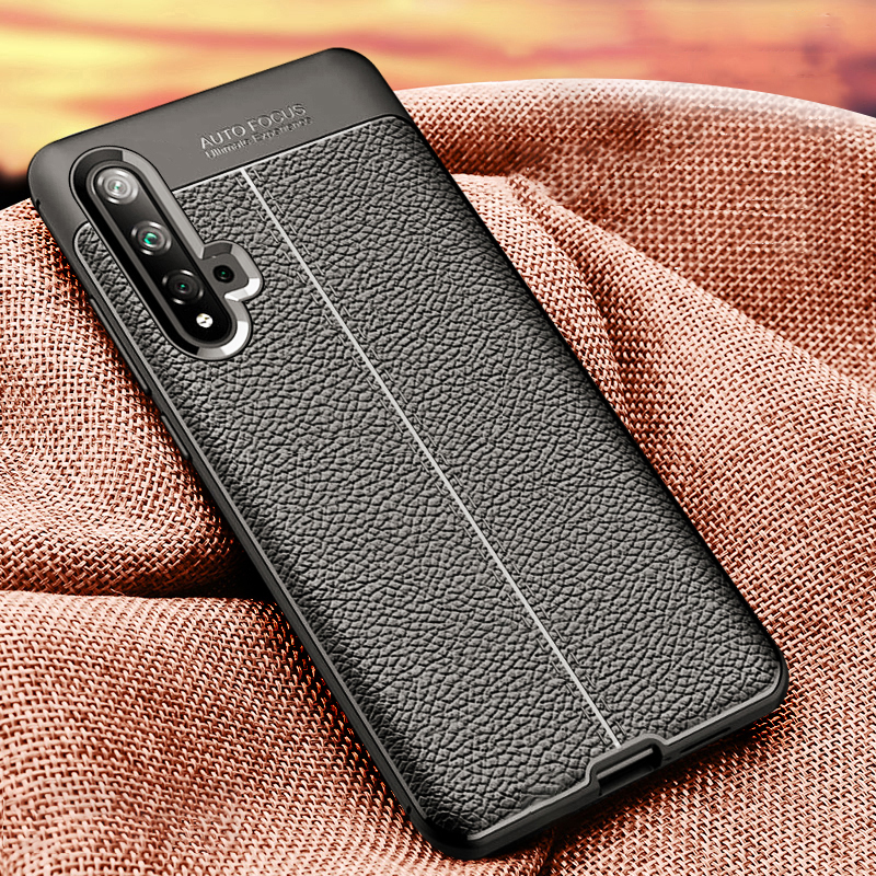 Huawei Nova 5T ShockProof Rubber Slim TPU Leather Back Case Cover