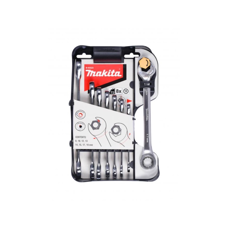 MAKITA B-65523 : ชุดประแจปากตาย แหวนข้าง 8 ชิ้น / 8-19 mm