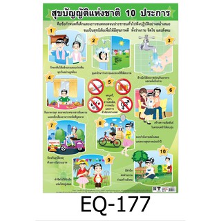 สุขบัญญัติแห่งชาติ 10 ประการ EQ-177 สื่อโปสเตอร์ภาพ กระดาษ หุ้มพลาสติก