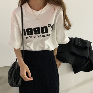 พร้อมส่ง เสื้อยุค90💖 เสื้อยืดคอกลมแขนสั้น 1990s ทรง Oversize ตัวใหญ่ใส่สบาย ผ้าคอตตอน ใส่เข้าชุดง่าย งานดี สไตล์เกาหลี