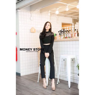 ชุดเซต เสื้อครอป+กางเกงขายาว งานป้ายMoney Store