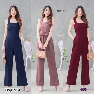 ♥️15954♥️Jumpsuit จั้มสูทสายเดี่ยว ขายาว มีโบว์ผูกเอาปรับระดับเอวได้