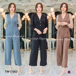 PP17063 jumpsuit จั้มสูทขายาวแขนมุ้งผูกเอว