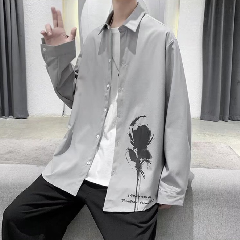 4 สี【M-3Xl】เสื้อเชิ้ตแขนยาวพิมพ์ลายแฟชั่นสไตล์เกาหลีสําหรับผู้ชาย ราคา ถูกที่สุด ดีลบีเคเค แกลเลอรีภาพที่ 7