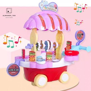 รถเข็นขายบาบีคิว Play House พร้อมอุปกรณ์ต่างๆมากมาย ล้อหมุนได้ ของเล่นเด็ก มีเสียง มีไฟ สวยงาม [222-1]