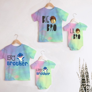 ชุดบอดี้สูท เสื้อยืด ลายฉลาม Big brother Little Sister สำหรับเด็ก