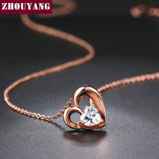 ZHOUYANG จี้สร้อยคอสำหรับผู้หญิงสาวสวีทตี้ฮอลโลว์หัวใจหัวใจ Cubic Zirconia เครื่องประดับแฟชั่นปาร์ตี้งานของขวัญ N056