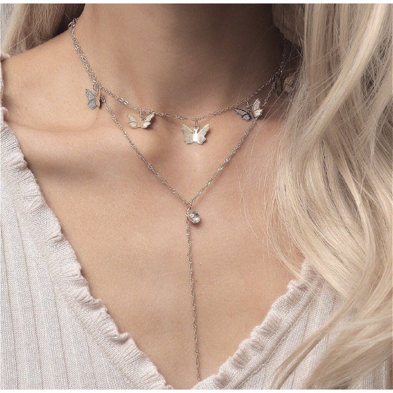 ‼️พร้อมส่ง‼️[N59] Butterflies&Diamond Choker Layered (Gold)