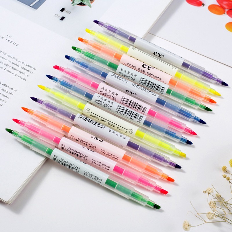 mome ปากกาไฮไลท์6สี หัว2แบบในแท่ง เน้นข้อความ สีพาสเทล