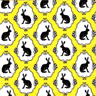 Pladao Napkin ภาพวินเทจ Rabbit Pattern กระต่ายในกรอบภาพ กระดาษ แนพกิ้น สำหรับงานศิลปะ เดคูพาจ decoupage ขนาด L 33x33