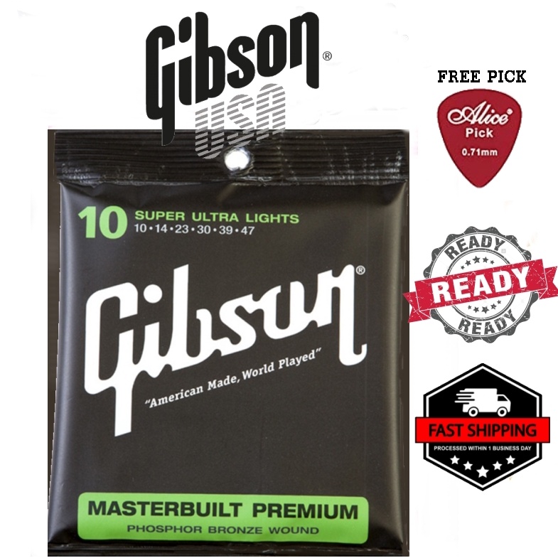 สายกีต้าร์โปร่ง Gibson 010 Phosor Bronze Strings Tali Gitar Akustik
