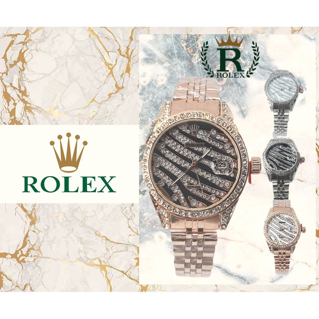 (ROLEX women) นาฬิกาผู้หญิง กันน้ำ สายเหล็ก นาฬิกาผุ้หญิง กันน้ำ สีโรสโกลว์ โลเหล็ก ล้อมเพชร แสดงวันที่นาฬิกาROLEX RC900