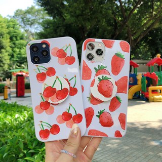 เคสโทรศัพท์ ลายผลไม้น่ารัก+ที่จับโทรศัพท์ สำหรับ OPPO Reno7 7Z 5G Reno6 5G A94 A15 Reno 5 5G Reno 4Z(5G) A93 Reno 4 A53 A52 A92 A31 2020 A12 A12e A5 2020 A9 2020 A3S A5 A5S A7 F7 F9 F11 Pro