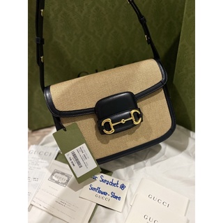 GUCCI BEIGE &amp; BLACK GUCCI 1955 HORSEBIT SHOULDER BAG