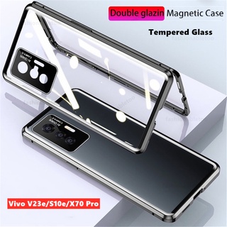 Vivo V23E S10E X70 Pro 5g X70Pro กระจกสองด้าน เคส ฝาพับ เคสโทรศัพท์ เคส โลหะ กันชน เคสป้องกัน