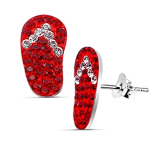 Silver thai 925 Silver Simple Slipper Red Crystal Stud Earringsต่างหูสตั๊ดคริสตัลสีแดงเรียบง่ายเงิน 925