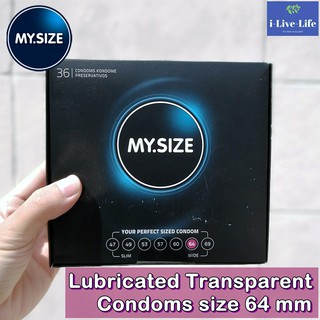 ถุงยางอนามัย ขนาด 64 มม. Lubricated Transparent Condoms size 64 mm - MY.SIZE® 5, 10, 24 or 36 Pieces USA Condoms คอนดอม