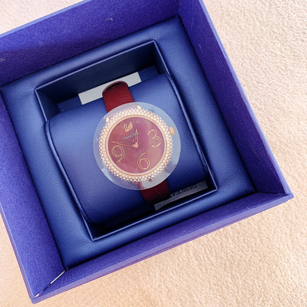 นาฬิกา Swarovski แท้ 100% Crystal Frost Watch Leather Strap, Dark 