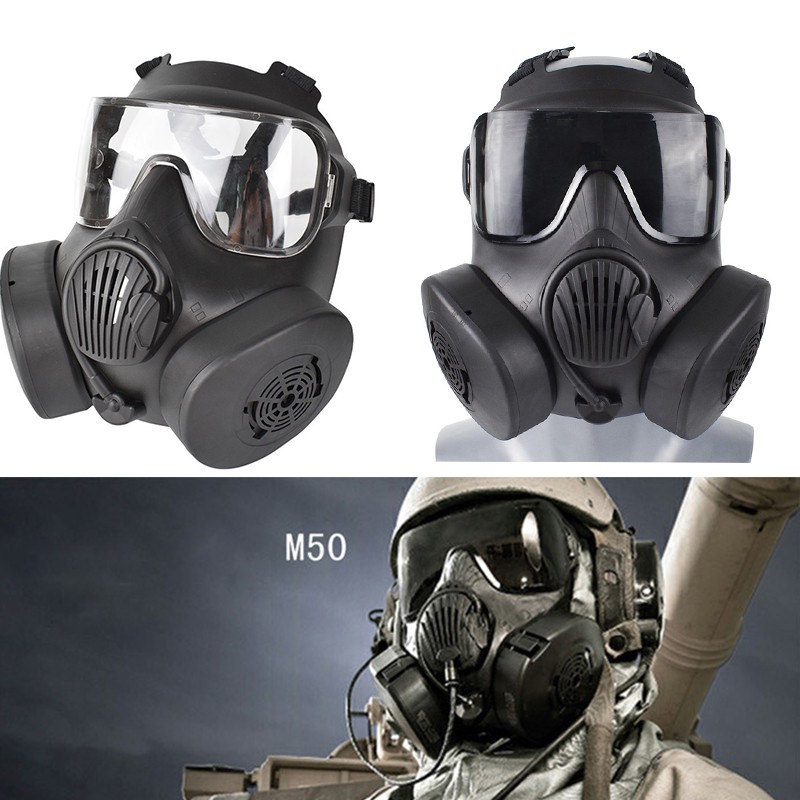 Military Airsoft M50 Fan Gas Mask Protection Double Filter Fan CS