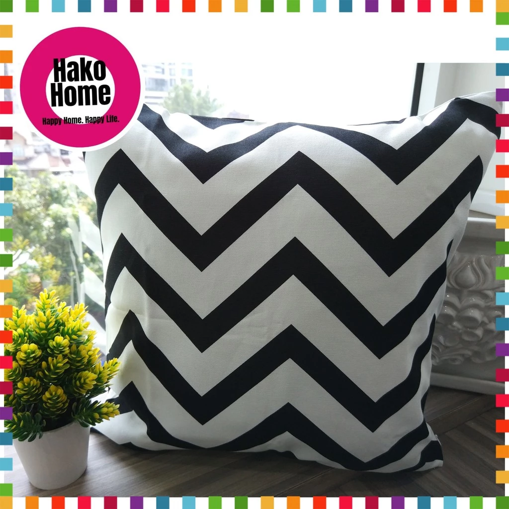 สีดําสีขาวสีโยนหมอนSarung Bantalโซฟาสแควร์หมอนBolster Caseเบาะหมอน thumbnail 7
