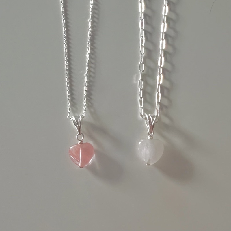 winterwinter silver925 jewelry : สร้อยคอจี้หัวใจหิน rosequartz และ cherryquartz